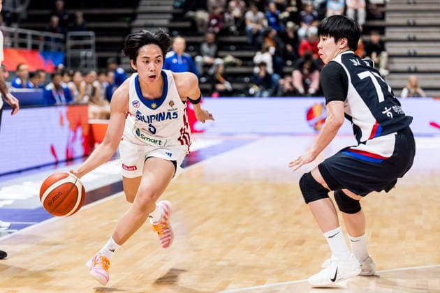 LYON-VILLEURBANNE, FRANCE - MARCH 15: Kent Jane Pastrana (Philippines, 5) controls the ball against An Jin (Republic of Korea, 77) during the FIBA Women™s World Cup Qualifying Tournament match between Philippines (PHI) vs. Republic of Korea (KOR) at Astroballe on matchday 4 of the FIBA Women™s World Cup Qualifying Tournament on March 15, 2026 in Lyon-Villeurbanne, France. France Copyright: xSteffiexWunderlx
