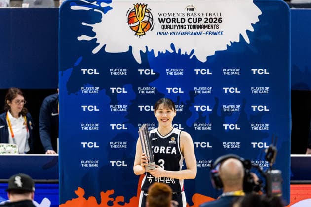 LYON-VILLEURBANNE, FRANCE - MARCH 15: Leeseul Kang (Republic of Korea, 3) is awarded TCL player of the game during the FIBA Women™s World Cup Qualifying Tournament match between Philippines (PHI) vs. Republic of Korea (KOR) at Astroballe on matchday 4 of the FIBA Women™s World Cup Qualifying Tournament on March 15, 2026 in Lyon-Villeurbanne, France. France Copyright: xSteffiexWunderlx