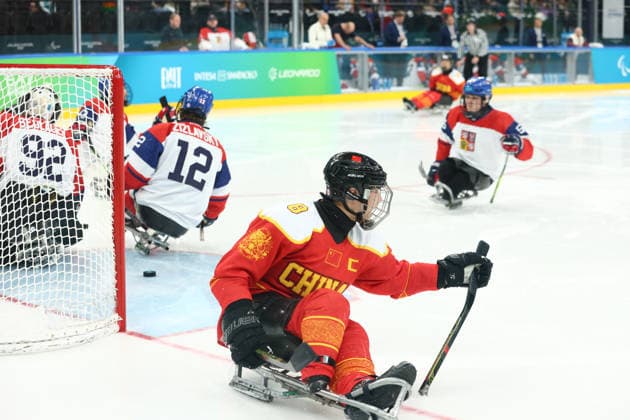 March 15, 2026, Milan, Lombardy, Italy: TIAN JINTAO 28 of China celebrates scoring his side s third goal in the Bronze Medal Game between Team Czechia (CZE) and Team China (CHN) at the Milano Cortina 2026 Paralympic Winter games, Winterspiele,Spiele, Summer games China won 3:2. Milan Italy - ZUMAc179 20260315_oly_c179_020 Copyright: xMickaelxChavetx