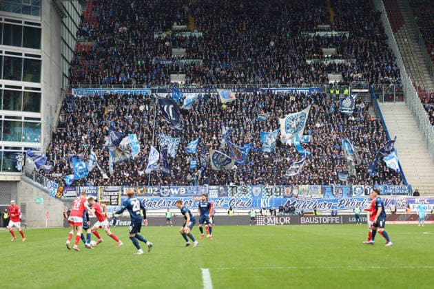15 03 2026, xrekx, Soccer 2 Bundesliga, 1 FC Kaiserslautern Karlsruher SC v l KSC Fans ,Atmosphere, Scarves, Ultras, Spectators, Visitors, Choreo, Choreography, atmosphere, scarves, spectators, visitors DFL DFB REGULATIONS PROHIBIT ANY USE OF PHOTOGRAPHS as IMAGE SEQUENCES and or QUASI VIDEO Kaiserslautern