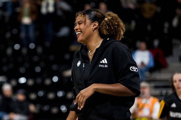 LYON-VILLEURBANNE, FRANCE - MARCH 15: Nyara Sabally (Germany, 8) smiles during pre game warm up before the FIBA Women™s World Cup Qualifying Tournament match between Colombia (COL) vs. Germany (GER) at Astroballe on matchday 4 of the FIBA Women™s World Cup Qualifying Tournament on March 15, 2026 in Lyon-Villeurbanne, France. France Copyright: xSteffiexWunderlx