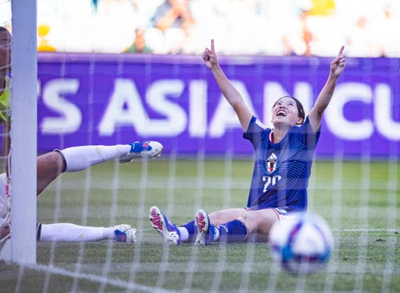 (260315) -- SYDNEY, March 15, 2026 -- Manaka Matsukubo of Japan celebrates a score during the quarterfinal of Women s Asian Cup between Japan and Philippines in Sydney, Australia, March 15, 2026. (Photo by Xinhua) (SP)AUSTRALIA-SYDNEY-FOOTBALL-WOMEN S ASIAN CUP-QUARTERFINALS-JPN VS PHI HuxJingchen 