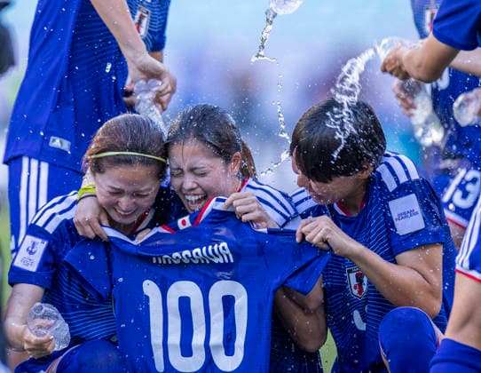 (260315) -- SYDNEY, March 15, 2026 -- Players of Japan celebrate after winning the quarterfinal of Women s Asian Cup between Japan and Philippines in Sydney, Australia, March 15, 2026. (Photo by Xinhua) (SP)AUSTRALIA-SYDNEY-FOOTBALL-WOMEN S ASIAN CUP-QUARTERFINALS-JPN VS PHI HuxJingchen 