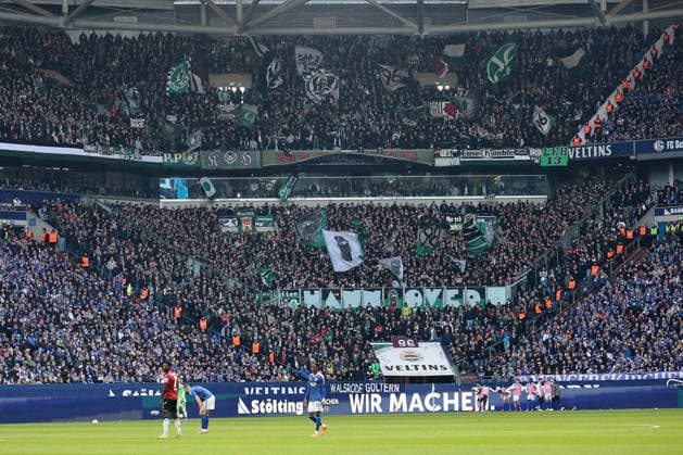 Fans of Hannover 96 at the match of the 2 Bundesliga season 2025 26 FC Schalke 04 Hannover 96 Copyright Thomas Pakusch