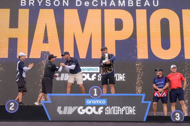 March 15, 2026, Singapore, Ingapore, Singapore: USAs Bryson DeChambeau wins the Singapore tournament, beating Richard T. Lee from Canada in a one hole tie-breaker on the 18th hole. Final Round of the LIV Golf in Singapore Final Round Of The LIV Golf In Singapore  - ZUMAr144 20260315_zap_r144_042 Copyright: xJaynexRussellx