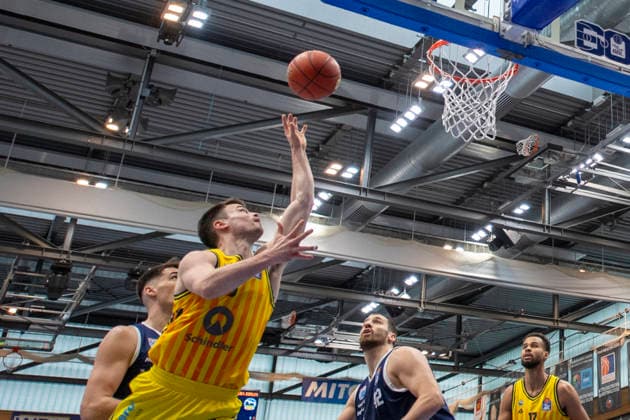 EasyCredit Basketball Bundesliga 2025 2026 Syntainics MBC vs Alba Berlin Weissenfels, Germany 15 March 2026 In the picture from left Jonas Mattisseck Berlin Weissenfels Stadthalle Weissenfels Saxony Anhalt Germany