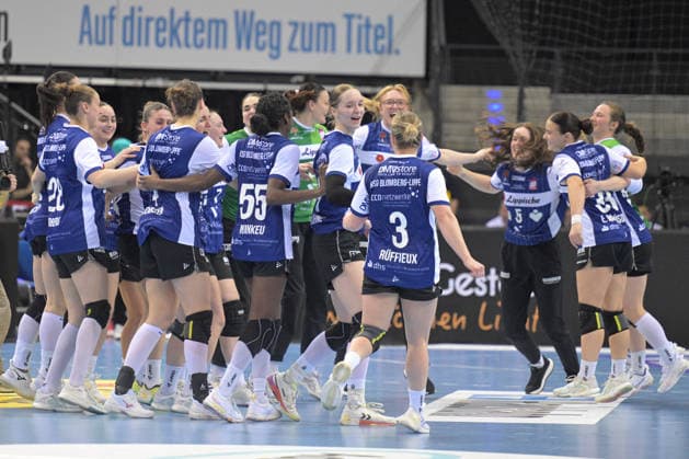 HSG Blomber Lippe celebrates 3rd place in the DHB Pokal Haushahn Final 4 Thueringer HC vs HSG Blomberg Lippe, Handball, Women, DHB Pokal Haushahn Final 4, Match for 3rd place, Season 2025 2026, 15 03 2026 Thueringer HC vs HSG Blomberg Lippe, Handball, Women, DHB Pokal Haushahn Final 4, Match for 3rd place, Season 2025 2026, 15 03 2026 Stuttgart Copyright: xEibner-Pressefoto TobiasxBaurx EP_TBR