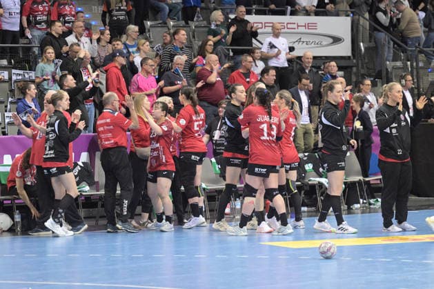 disappointed disappointment at Thueringer HC after the defeat in the match for 3rd place Thueringer HC vs HSG Blomberg Lippe, Handball, Women, DHB Pokal Haushahn Final 4, Match for 3rd place, 2025 2026 season, 15 03 2026 Thueringer HC vs HSG Blomberg Lippe, Handball, Women, DHB Pokal Haushahn Final 4, Match for 3rd place, 2025 2026 season, 15 03 2026 Stuttgart Copyright: xEibner-Pressefoto TobiasxBaurx EP_TBR