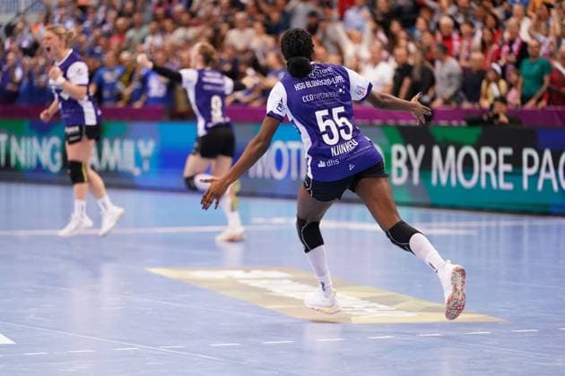 Scene with Farrelle Njinkeu 55 HSG Blomberg Lippe Haushahn Final4 Match for 3rd place Thüringer HC vs HSG Blomberg Lippe Copyright: xspeedshotx