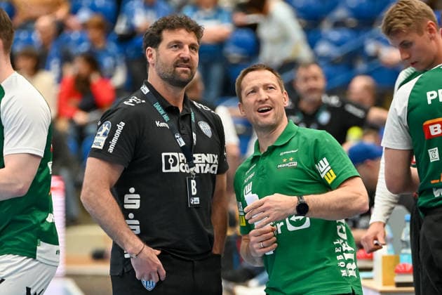 Florian Kehrmann TBV Lemgo Lippe, Coach in conversation with Stefan Klaus Frisch Auf Goeppingen, Co Coach TBV Lemgo Lippe vs Frisch Auf Goeppingen, Handball, 1 Bundesliga, 25 Matchday, Season 2025 2026, 15 03 2026, TBV Lemgo Lippe vs Frisch Auf Goeppingen, Handball, 1 Bundesliga, 25 Matchday, Season 2025 2026, 15 03 2026 Lemgo Copyright: xEibner-Pressefoto RobertxGertzenx EP_RGN