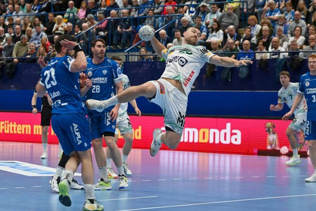 Ludvig Jurmala Astroem Frisch Auf Goeppingen, 25 throws TBV Lemgo Lippe vs Frisch Auf Goeppingen, Handball, 1 Bundesliga, 25 Matchday, Season 2025 2026, 15 03 2026, TBV Lemgo Lippe vs Frisch Auf Goeppingen, Handball, 1 Bundesliga, 25 Matchday, Season 2025 2026, 15 03 2026 Lemgo Copyright: xEibner-Pressefoto RobertxGertzenx EP_RGN