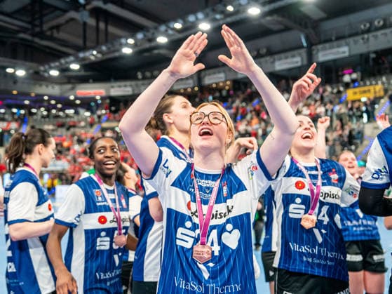 Malina Marie Michalczik HSG Blomberg Lippe, 24 happy after 3rd place, Thueringer HC vs HSG Blomberg Lippe, handball, DHB Cup Haushahn Final 4, match for 3rd place, 2025 2026 season, 15 03 2026 Thueringer HC vs HSG Blomberg Lippe, handball, DHB Cup Haushahn Final 4, match for 3rd place, 2025 2026 season, 15 03 2026 Stuttgart Copyright: xMichaelxSchmidt Eibner-Pressefotx EP_MST