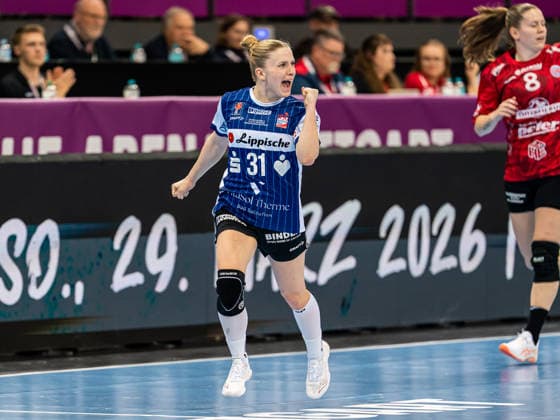 Alexia Hauf HSG Blomberg Lippe, 31 clenches her fist, Thueringer HC vs HSG Blomberg Lippe, handball, DHB Pokal Haushahn Final 4, match for third place, 2025 2026 season, 15 03 2026 Thueringer HC vs HSG Blomberg Lippe, handball, DHB Pokal Haushahn Final 4, match for third place, 2025 2026 season, 15 03 2026 Stuttgart Copyright: xMichaelxSchmidt Eibner-Pressefotx EP_MST