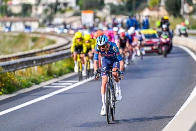 Paris Nice 2026 Stage 8 NICE, FRANCE - MARCH 15 : Paret-Peintre Valentin (FRA) of Soudal Quick Step during stage 8 of the 84th edition of Paris - Nice an UCI World Tour 2.UWT cycling road race stage for Men Elite of 145 km with start in Nice and finish in Nice on March 15, 2026 in Nice, France, 15 03 2026 ( Motordriver Guy De Vuyst - Nice France  Copyright: xNicoxVereeckenx