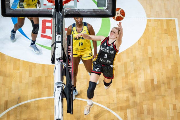 Basketball Villeurbanne 14 03 2026 Wommen™s Basketball World Cup 2026 Qualifying Tournament Colombia COL Germany GER Emma Eichmeyer Germany, No 09 Daniela Gonzalez Colombia, No 19