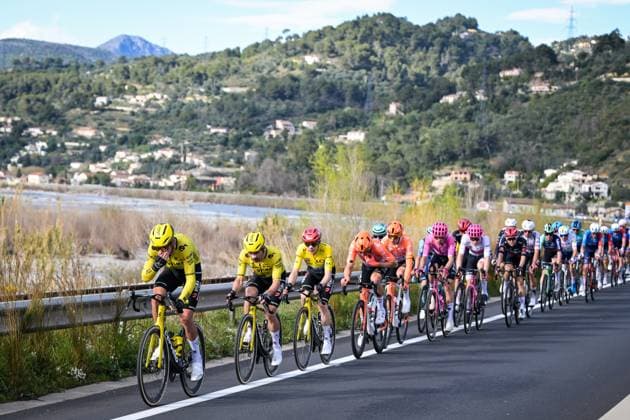 The pack of riders pictured in action during the final stage of 84th edition of the Paris-Nice cycling race, a race from Nice to Nice (129,2 km), on Sunday 15 March 2026. DAVIDxPINTENS  x167573739x