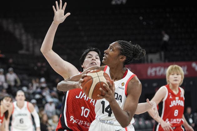 Canada v Japan - 2026 FIBA Women s Basketball World Cup qualification ISTANBUL, TURKIYE - MARCH 15: Kayla Alexander (14) of Canada in action against Ramu Tokashiki (10) of Japan during 2026 FIBA Women s Basketball World Cup qualification Group C match between Canada and Japan at Basketball Development Center in Istanbul, Turkiye on March 15, 2026. Beyza Comert Anadolu Istanbul Turkey. Editorial use only. Please get in touch for any other usage.  Copyright: x2026xAnadoluxBeyzaxComertx