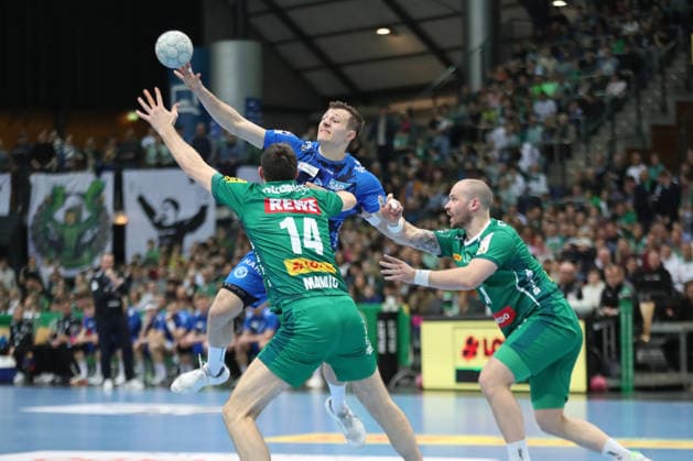 Handball DAIKIN HBL, SC DHfK Leipzig TVB Stuttgart 15 03 2026 Marco Mengon 30, TVB Stuttgart Handball, DAIKIN HBL, 1 Bundesliga, Season 2025 2026, 25 Matchday SC DHfK Leipzig vs TVB Stuttgart on 15 03 2026 at the Quarterback Immobilien Arena Leipzig Copyright: xBEAUTIFULxSPORTS JanxKaeferx
