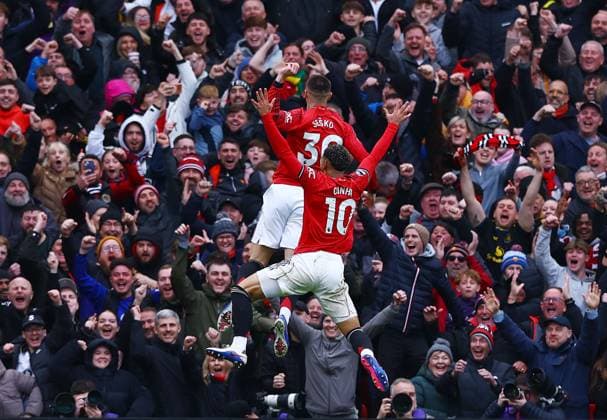 Benjamin Sesko of Manchester United, ManU celebrates scoring a goal to make it 3-1 Manchester United v Aston Villa, Premier League, Football, Old Trafford, Manchester, UK - 15 Mar 2026Manchester Old Trafford United Kingdom EDITORIAL USE ONLY No use with unauthorised audio, video, data, fixture lists, club league logos or live services. Online in-match use limited to 120 images, no video emulation. No use in betting, games or single club league player publications. Copyright: xMattxWest Shutterstockx 16757312ac