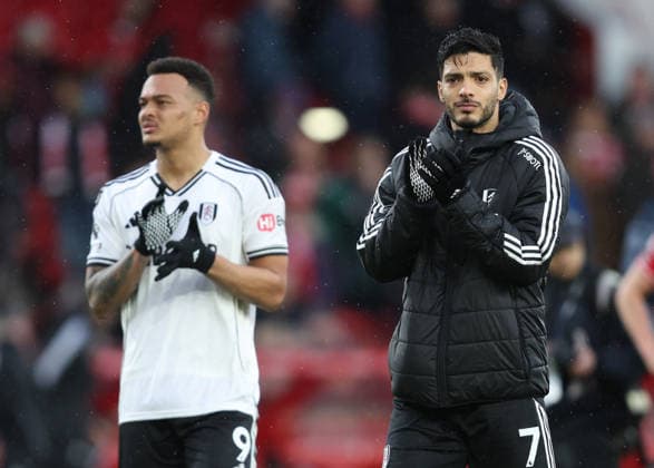 Nottingham, England, 15th March 2026. Raul JimÃ nez of Fulham (r) claps the fans during the Nottingham Forest vs Fulham Premier League match at the City Ground, Nottingham. Picture credit should read: Gareth Evans Sportimage EDITORIAL USE ONLY. No use with unauthorised audio, video, data, fixture lists, club league logos or live services. Online in-match use limited to 120 images, no video emulation. No use in betting, games or single club league player publications. SPI_035_GE_NFFC_vs_FFC SPI-4604-0031