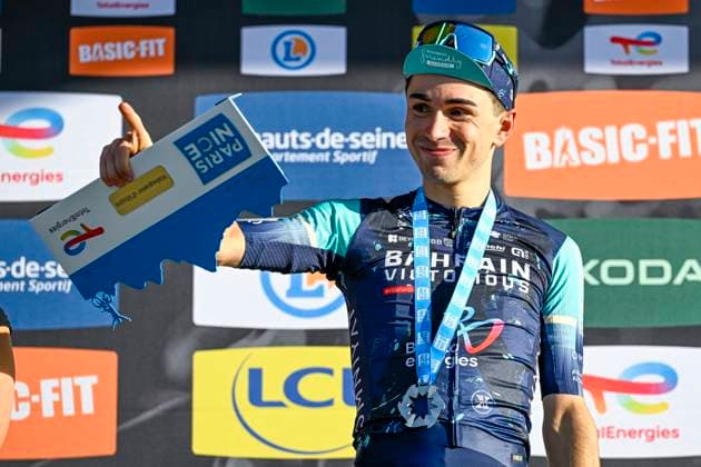 Paris Nice 2026 Stage 8 NICE, FRANCE - MARCH 15 : Martinez Lenny (FRA) of Bahrain Victorius on the podium during stage 8 of the 84th edition of Paris - Nice an UCI World Tour 2.UWT cycling road race stage for Men Elite of 145 km with start in Nice and finish in Nice on March 15, 2026 in Nice, France, 15 03 2026 ( Motordriver Guy De Vuyst - Nice France  Copyright: xNicoxVereeckenx