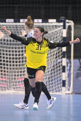 Kelly Vollebregt BVB Borussia Dortmund Handball, 31 Jubelt HSG Bensheim Auerbach vs BVB Borussia Dortmund Handball, Handball, Women, DHB Pokal Haushahn Final 4, Final, Season 2025 2026, 15 03 2026 HSG Bensheim Auerbach vs BVB Borussia Dortmund Handball, Handball, Women, DHB Pokal Haushahn Final 4, Final, Season 2025 2026, 15 03 2026 Stuttgart Copyright: xEibner-Pressefoto TobiasxBaurx EP_TBR