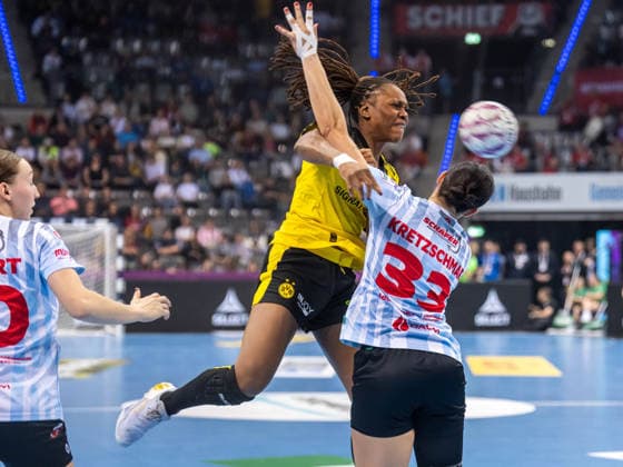 Deborah Lassource Borussia Dortmund, 22 throws from the back, HSG Bensheim Auerbach vs Borussia Dortmund, Handball, DHB Pokal Haushahn Final 4, Final, Season 2025 2026, 15 03 2026 HSG Bensheim Auerbach vs Borussia Dortmund, Handball, DHB Pokal Haushahn Final 4, Final, Season 2025 2026, 15 03 2026 Stuttgart Copyright: xMichaelxSchmidt Eibner-Pressefotx EP_MST