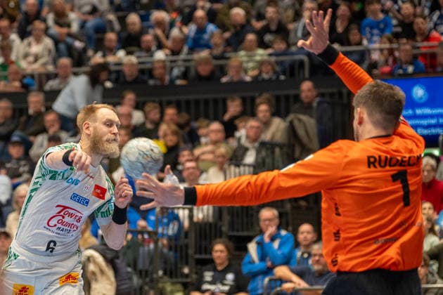 Matthias Musche SC Magdeburg, 06 scores against Christopher Rudeck Bergischer HC 06, 01 Bergischer HC 06 vs SC Magdeburg, Handball, DAIKIN Handballbundesliga, 25 Matchday, Season 2025 2026, 15 03 2026 Bergischer HC 06 vs SC Magdeburg, Handball, DAIKIN Handballbundesliga, 25 Matchday, Season 2025 2026, 15 03 2026 Duesseldorf Copyright: xEibner-Pressefoto ThomasxHaeslerx EP_THR