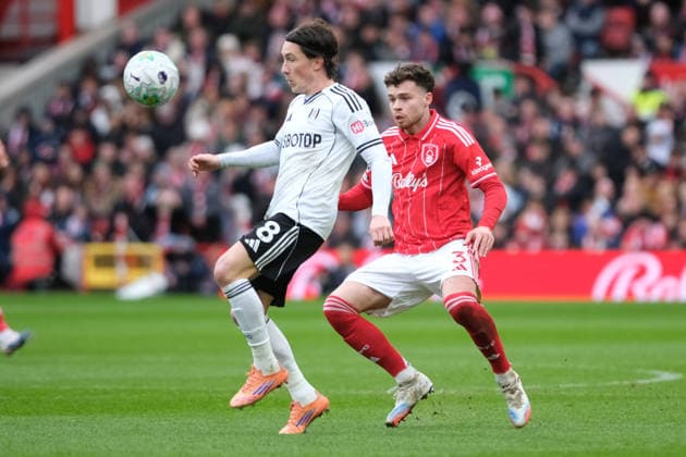 Harry Wilson of Fulham and Neco Williams of Nottingham Forest seen in action during the Premier league football match between Nottingham Forest and Fulham at the City Ground in Nottingham. Copyright: xPaulxBonserx xSportsxPressxPhotox Sportspressphoto_SPR110441