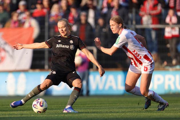 Pernille Harder FC Bayern München scores her team s 0 2 goal during the Woman Bundesliga match between 1 FC Köln and Bayern München at Franz Kremer Stadion on March 15 in Cologne, Germany, Germany Photo by Oliver Kaelke DeFodi Images Pernille Harder FC Bayern München scores her team s second goal during the Woman Bundesliga match between 1 FC Köln and Bayern München at Franz Kremer Stadion on March 15, 2026 in Cologne, Germany Photo by Oliver Kaelke DeFodi Images DFL regulations prohibit any use of photographs as image sequences and or quasi video Photo by Oliver Kaelke DeFodi Images
