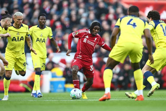 Jeremie Frimpong of Liverpool Liverpool v Tottenham Hotspur, Premier League, Football, Anfield, Liverpool, UK - 15 Mar 2026Liverpool Anfield United Kingdom EDITORIAL USE ONLY No use with unauthorised audio, video, data, fixture lists, club league logos or live services. Online in-match use limited to 120 images, no video emulation. No use in betting, games or single club league player publications. Copyright: xPhilxOldham Shutterstockx 16757322n