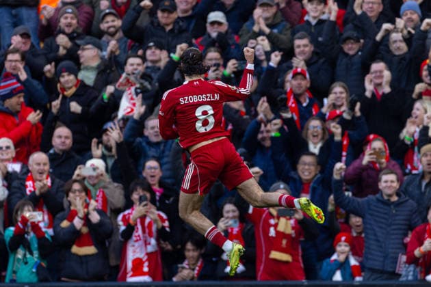 Football - FA Premier League - Liverpool FC v Tottenham Hotspur FC LIVERPOOL, ENGLAND - Sunday, March 15, 2026: Liverpool s Dominik Szoboszlai celebrates after scoring the first goal during the FA Premier League match between Liverpool FC and Tottenham Hotspur FC at Anfield. (Photo by David Rawcliffe Propaganda) LIVERPOOL Anfield MERSEYSIDE ENGLAND  Copyright: xDavidxRawcliffex P2026-03-15-Liverpool_Tottenham-35