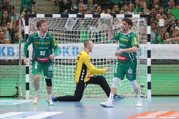 Handball DAIKIN HBL, SC DHfK Leipzig TVB Stuttgart 15 03 2026 Goalkeeper Tomas Mrkva 16, SC DHfK Leipzig celebrates a saved ball Handball, DAIKIN HBL, 1 Bundesliga, Season 2025 2026, 25 Matchday SC DHfK Leipzig vs TVB Stuttgart on 15 03 2026 at Quarterback Immobilien Arena Leipzig Copyright: xBEAUTIFULxSPORTS JanxKaeferx