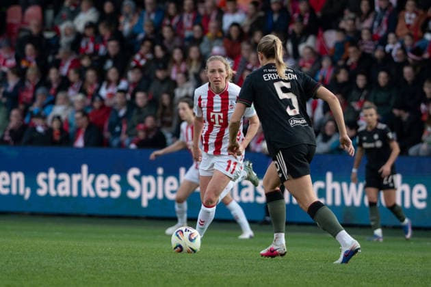 COLOGNE, GERMANY - MARCH 15: Dora Zeller (19 1. FC Köln) and Magdalena Eriksson (5 FC Bayern München) during the Google Pixel Frauen-Bundesliga between 1. FC Köln and FC Bayern München at Stadion an der Hafenstraße on March 15, 2026 in Cologne, Germany. ?Photo by Qianru Zhang Press Photo) Copyright: xQianruxZhang SPPx Sportspressphoto_SPR110507