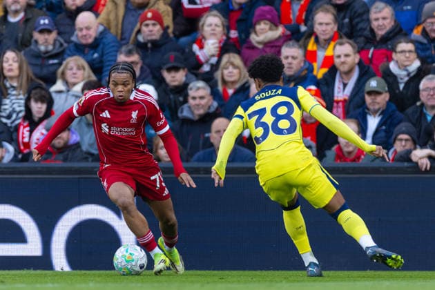 Football - FA Premier League - Liverpool FC v Tottenham Hotspur FC LIVERPOOL, ENGLAND - Sunday, March 15, 2026: Liverpool s Rio Ngumoha during the FA Premier League match between Liverpool FC and Tottenham Hotspur FC at Anfield. (Photo by David Rawcliffe Propaganda) LIVERPOOL Anfield MERSEYSIDE ENGLAND  Copyright: xDavidxRawcliffex P2026-03-15-Liverpool_Tottenham-47