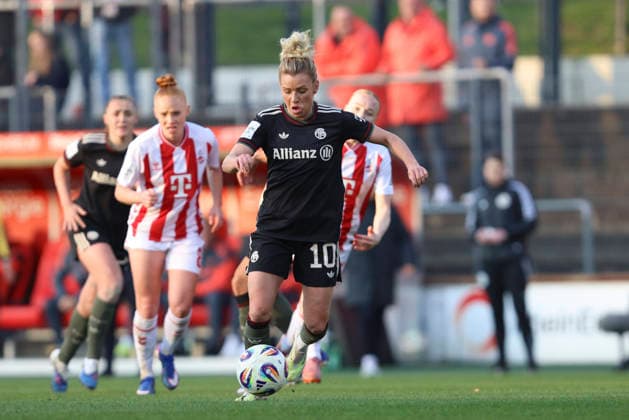 Linda Dallmann FC Bayern München in action, on the ball, single action during the Woman Bundesliga match between 1 FC Köln and Bayern München, Franz Kremer Stadion on March 15 in Cologne, Germany Photo by Oliver Kaelke DeFodi Images Linda Dallmann FC Bayern München controls the ball during the Woman Bundesliga match between 1 FC Köln and Bayern München at Franz Kremer Stadion on March 15, 2026 in Cologne, Germany Photo by Oliver Kaelke DeFodi Images DFL regulations prohibit any use of photographs as image sequences and or quasi video Photo by Oliver Kaelke DeFodi Images