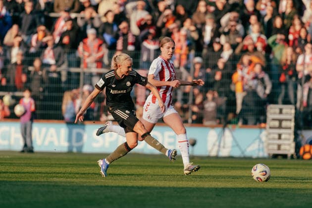 15.03.26, Women, Football, Google Pixel Frauen Bundesliga, Season 2025 2026, 1.FC Köln vs. FC Bayern München, Matchday 20 Magdalena Eriksson ( 5 - FC Bayern München) shot for the 0:1 goal Cologne Franz-Kremer-Stadium NRW Deutschland