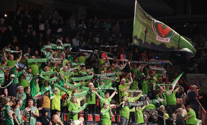 Fans of Füchse Berlin, Fanblock Sport Handball HBL Bundesliga Herren 25 Spieltag Saison 2025 2026 15 03 2026 Füchse Berlin vs HC Erlangen HCE