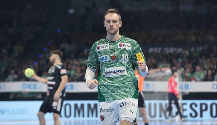 Mathias Gidsel celebrates after scoring Joy Emotion Cheers Sport Handball HBL Bundesliga Men 25 Matchday Season 2025 2026 15 03 2026 Füchse Berlin vs HC Erlangen HCE