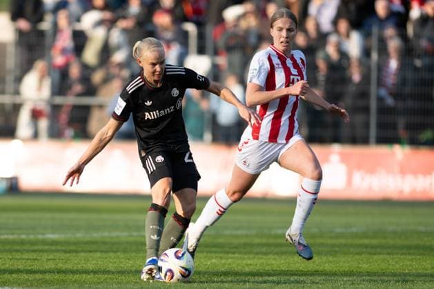 Pernille Harder 21 FC Bayern Muenchen scores the goal to 0 1, 1 FC Koeln Frauen vs FC Bayern Muenchen Frauen, Fußball, Google Pixel Frauen Bundesliga, 20 Spieltag, 2025 2026, 15 03 2026 DFB regulations prohibit any use of photographs as image sequences and or quasi video Koeln Nordrhein Westfalen Germany Copyright: xkolbert-press MarkusxVerwimpx
