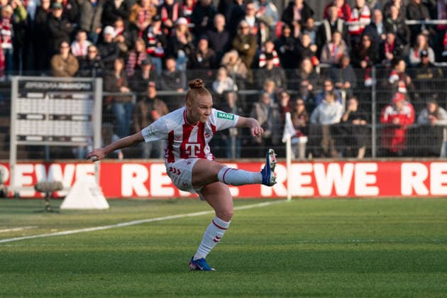 COLOGNE, GERMANY - MARCH 15: Laura Vogt (8 1. FC Köln) during the Google Pixel Frauen-Bundesliga between 1. FC Köln and FC Bayern München at Stadion an der Hafenstraße on March 15, 2026 in Cologne, Germany. ?Photo by Qianru Zhang Press Photo) Copyright: xQianruxZhang SPPx Sportspressphoto_SPR110666