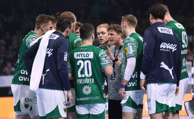 Coach Nicolej Krickau gives instructions during timeout Sport Handball HBL Bundesliga Men 25 Matchday Season 2025 2026 15 03 2026 Füchse Berlin vs HC Erlangen HCE