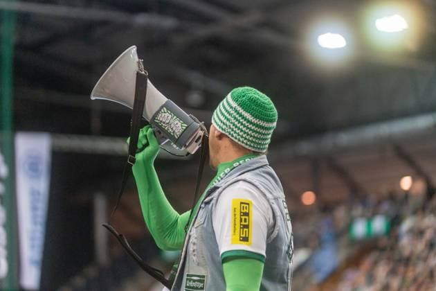 Fan of SC DHfK Leipzig with megaphone SC DHfK Leipzig vs TVB Stuttgart, Handball, 1 Handball Bundesliga, 25 Matchday, Season 2025 2026, 15 03 2026 SC DHfK Leipzig vs TVB Stuttgart, Handball, 1 Handball Bundesliga, 25 Matchday, Season 2025 2026, 15 03 2026 Leipzig Copyright: xEibner-Pressefoto PiaxSchindlerx EP_PSR