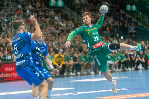 Franz Semper SC DHfK Leipzig, 32 on goal throw SC DHfK Leipzig vs TVB Stuttgart, Handball, 1 Handball Bundesliga, 25 Matchday, Season 2025 2026, 15 03 2026 SC DHfK Leipzig vs TVB Stuttgart, Handball, 1 Handball Bundesliga, 25 Matchday, Season 2025 2026, 15 03 2026 Leipzig Copyright: xEibner-Pressefoto PiaxSchindlerx EP_PSR