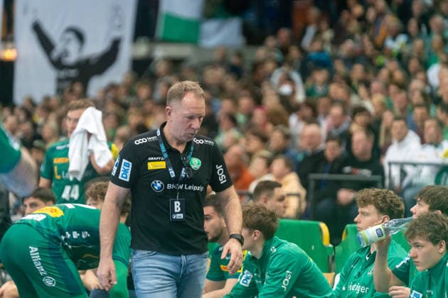 Frank Carstens SC DHfK Leipzig, Head Coach after a yellow card against him SC DHfK Leipzig vs TVB Stuttgart, Handball, 1 Handball Bundesliga, 25 Matchday, Season 2025 2026, 15 03 2026 SC DHfK Leipzig vs TVB Stuttgart, Handball, 1 Handball Bundesliga, 25 Matchday, Season 2025 2026, 15 03 2026 Leipzig Copyright: xEibner-Pressefoto PiaxSchindlerx EP_PSR