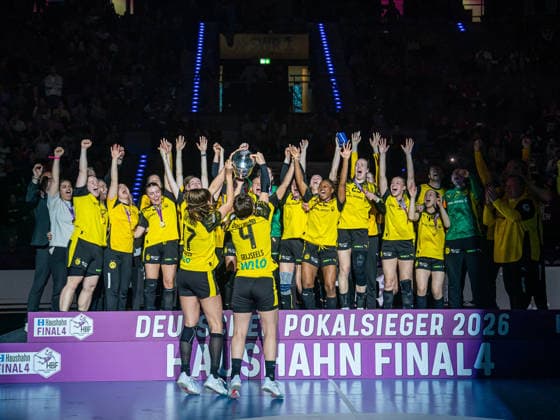 Borussia Dortmund cheers in the DHB Cup, HSG Bensheim Auerbach vs Borussia Dortmund, Handball, DHB Cup Haushahn Final 4, Final, Season 2025 2026, 15 03 2026 HSG Bensheim Auerbach vs Borussia Dortmund, Handball, DHB Cup Haushahn Final 4, Final, Season 2025 2026, 15 03 2026 Stuttgart Copyright: xMichaelxSchmidt Eibner-Pressefotx EP_MST
