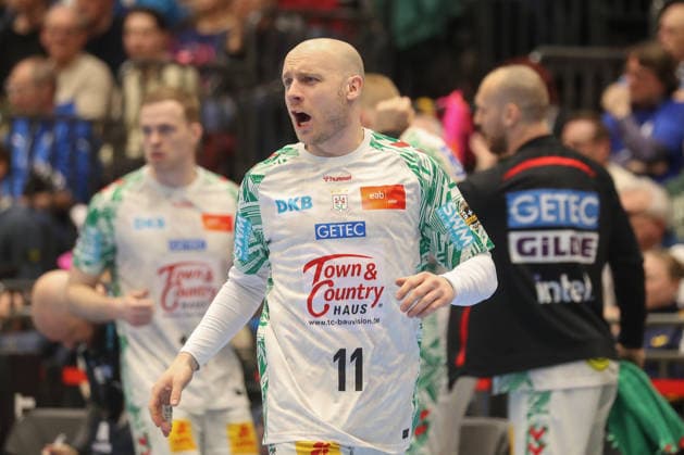 15 03 2026, xgox, Handball Daikin HBL Bergischer HC SC Magdeburg emspor, v l Daniel Pettersson Magdeburg, 11 Jubel, Torjubel, jubelt ueber das Tor, celebrate the goal, celebration Duesseldorf
