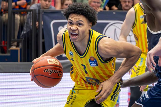 EasyCredit Basketball Bundesliga 2025 2026 Syntainics MBC vs Alba Berlin Weissenfels, Germany 15 March 2026 In the picture Jack Kayil Berlin Weissenfels Stadthalle Weissenfels Saxony Anhalt Germany