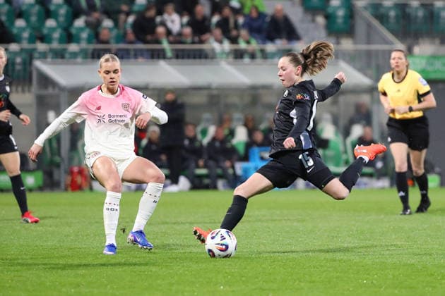 VfL vs Leverkusen, BL Women Wolfsburg, 15 03 2026, Football, Women, Google Pixel Bundesliga, Season 2025 2026, VfL Wolfsburg vs Bayer 04 Leverkusen, Janou Levels VfL Wolfsburg scores goal for 1 0 AOK Stadion Niedersachsen Germany
