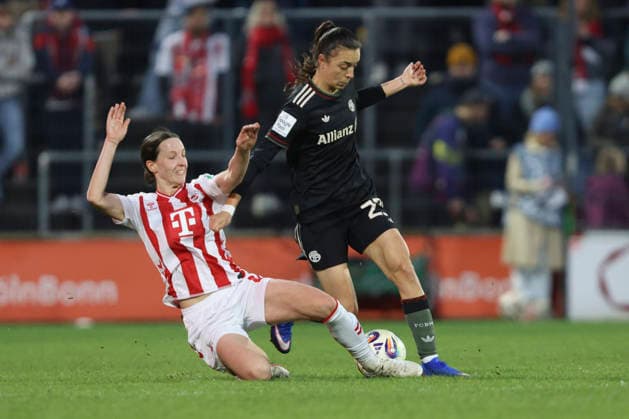 Sara Agrež 1 FC Köln and Natalia Padilla Bidas FC Bayern Munich battle for the ball during the Woman Bundesliga match between 1 FC Köln and Bayern Munich, Franz Kremer Stadion on March 15 in Cologne, Germany Photo by Oliver Kaelke DeFodi Images Sara AgreÅÅ¾ 1 FC Köln and Natalia Padilla Bidas FC Bayern München battle for the ball during the Woman Bundesliga match between 1 FC Köln and Bayern München at Franz Kremer Stadion on March 15, 2026 in Cologne, Germany Photo by Oliver Kaelke DeFodi Images DFL regulations prohibit any use of photographs as image sequences and or quasi video Photo by Oliver Kaelke DeFodi Images